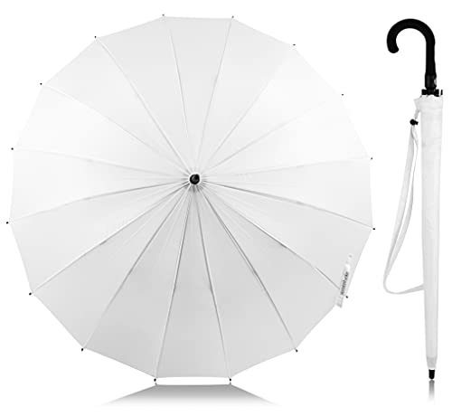 Sternenfunke Regenschirm weiß groß XXL Ø120 cm großer Stockschirm edel, stabil und sturmfest für die Hochzeit als Brautschirm oder Paarschirm, Damen und Herren, Automatik Druckknopf