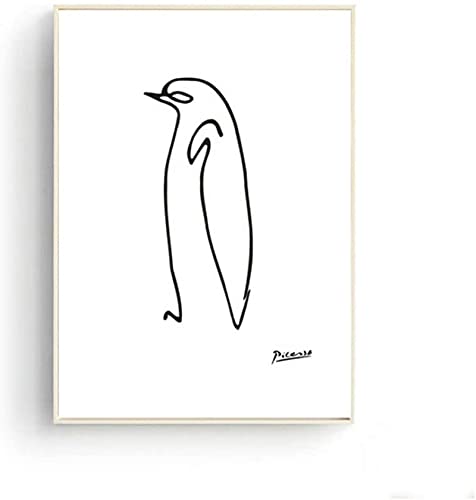 YaShengZhuangShi Wunderschönes Bild 30x50cm Kein Rahmen Feitao Picasso Strichzeichnung von Pinguin Leinwand Kunstdruck Poster Schwarzweißbilder für Wohnkultur Home