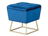Quadratischer Container-Pouf aus blauem Samt und Struktur aus goldfarben lackiertem Metall, 41x41x38 cm