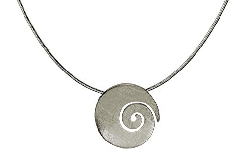 SILBERMOOS Anhänger mit Kette große Spirale Kreis rund offen gebürstet mit Schlangenkette 45 cm 925 Sterling Silber