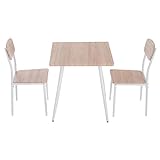 HOMCOM 3-teilige Essgruppe Esszimmergruppe Küchentisch mit Metallgestell Sitzgruppe Esstisch Set Holzmaserung MDF, Metall, Nautr+Weiß mit 1 Tisch + 2 Stühlen