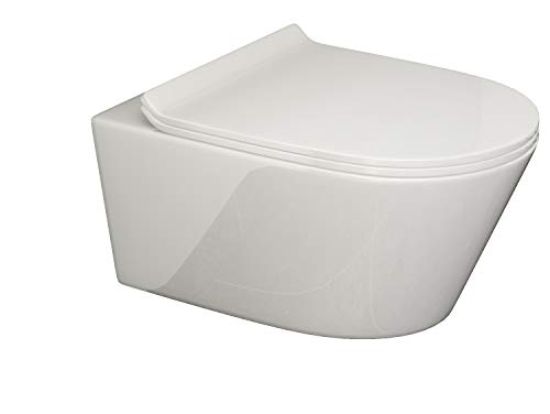 SSWW | Design Hänge WC | Spülrandlose Toilette | Wand-WC | WC-Set | Inkl. abnehmbaren WC-Sitz mit Softclose Absenkautomatik | BETA | 540 x 360 x 310 mm