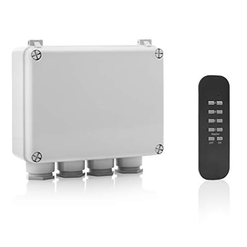 Smartwares SH5-SET-OB SmartHome Funk-Dreifachschalter für Geräte bis 400 Watt mit Fernbedienung 4-Kanal für den Außenbereich, IP55, Schwarz