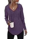 Kapuzenpullover Damen Leichter Pullover Hoodie Sweatshirs mit Taschen für den Herbst Lila, XL