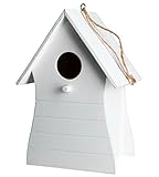 Holz Vogelhäuschen zum Aufhängen 20 x 14 cm - weiß - Vogel Nistkasten mit Fütterungsluke - Garten Deko Vogelhaus Nist Kasten Haus für Meisen und Sperlinge