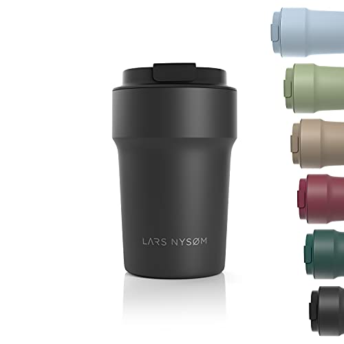 LARS NYSØM Thermo Kaffeebecher-to-go 380ml | BPA-freier Travel Mug 0.38 Liter mit Isolierung | Auslaufsicherer Edelstahl Thermobecher für Kaffee und Tee unterwegs | Teebecher (Schwarz)