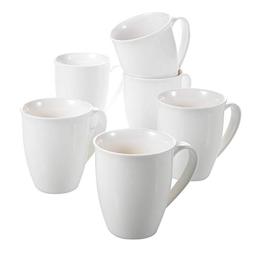 Panbado, Porzellan Kaffeetassen, 6-teilig Set, 310 ml, Weiß Kaffeebecher, Teetassen, in 6 Stück mit henkel für Heißgetränke, Spülmaschine & Mikrowelle geeignet