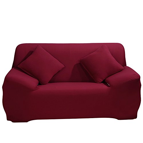 ele ELEOPTION Sofa Überwürfe Sofabezug Stretch elastische Sofahusse Sofa Abdeckung in Verschiedene Größe und Farbe Herstellergröße 145-185cm (Weinrot, 2 Sitzer für Sofalänge 130-170cm)
