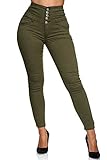 Elara Damen Jeans Stretch Skinny High Waist Chunkyrayan EL60-22 Gruen-40 (L)
