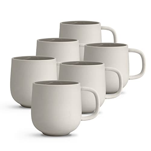 KØZY LIVING Keramik Tasse 6 Stk - 300 ml Tassen-Set mit Henkel in skandinavischem, nordic Design - perfekt für Kaffee oder Tee - creme (matt)