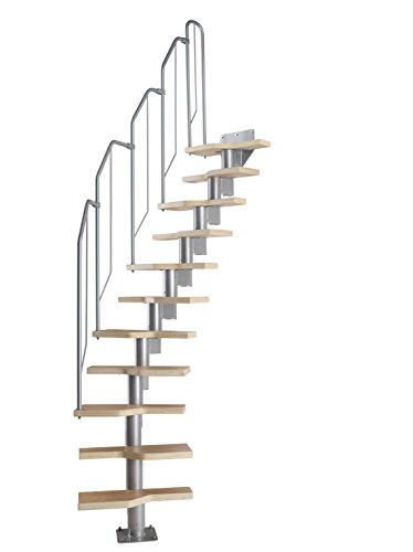 DOLLE Raumspartreppe mit Buche Holz-Stufen (Multiplex), Geschosshöhe 222-276 cm, variabler Treppenlauf, einfache Montage, den individuellen Raumverhältnissen anpassbar: Gerade bis 1/4 gewendelt