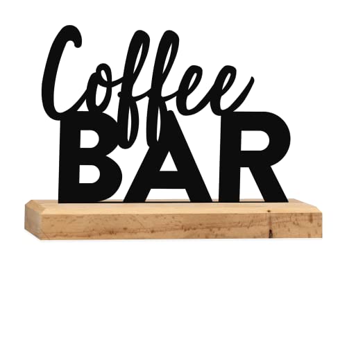 Rerum & Consilium Coffee Bar Schriftzug aus Holz und Metall | 17,5 x 13 cm | Hochwertige Café-Dekoration, Kaffee Deko, Kaffee Bar Schriftzug
