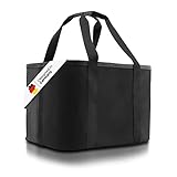 Selinchen® - Premium Einkaufskorb | Hochwertige Einkaufstasche faltbar und mit PU-Ledergriff | Ideal als eleganter Picknickkorb, Shopper oder Carrybag | 30 Liter (Schwarz)