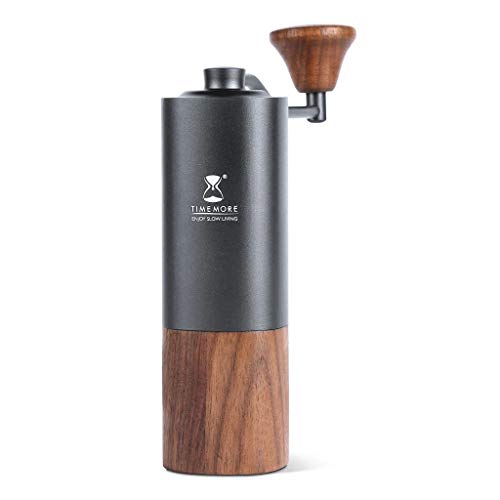 Timemore G1 Plus NEU | Titan Premium Hand Kaffeemühle Espressomühle | Schwarz | Auffangbehälter aus Walnussholz | neues Edelstahl-Kegelmahlwerk