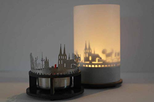 Köln-Skyline Windlicht Schattenspiel Premium Geschenk-Box Souvenir, inkl. Kerzenhalter, Kerze, Projektionsschirm und Teelicht