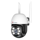 Ctronics PTZ Überwachungskamera Aussen WLAN, 1080P Kabellose WiFi IP Kamera Outdoor mit 350°/90° Schwenkbar, Personenerkennung Automatische Verfolgung, Farbige Nachtsicht, 2-Wege Audio, IP66 (1 Zoll)