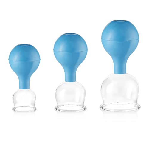 pulox Schröpfglas aus Echtglas 3er-Set inkl. Saugball 40 mm, 52 mm & 62 mm, Blau