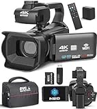 Camcorder 4K Videokamera HD Autofokus 64MP 60FPS 18X Zoom Digitale Vlogging Kamera für YouTube 4.0' Touch Screen WiFi Webcam Videokamera mit Gegenlichtblende, Stabilisator, Mikrofon, 32G SD Karte
