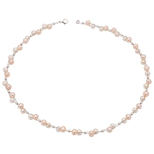 Kette Collier aus Perlen Süßwasserperlen weiß rose zarte Perlenkette Damen
