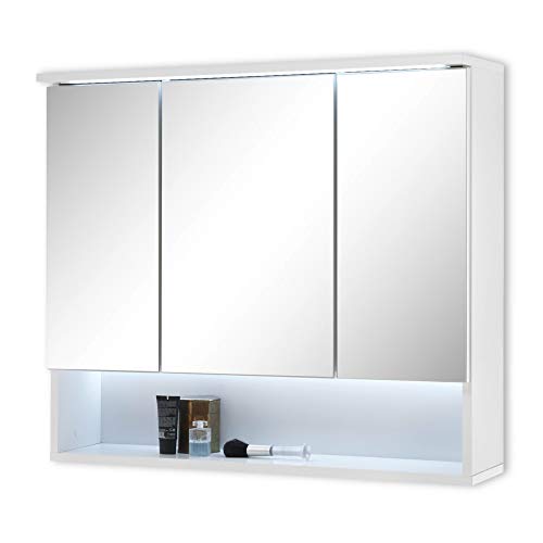 BEST Spiegelschrank Bad mit LED-Beleuchtung in Weiß - Badezimmerspiegel Schrank mit viel Stauraum - 99 x 70 x 23 cm (B/H/T)