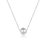 VONALA Sterling Silber Single Perle Choker Halskette für Frauen Mädchen 8mm Süßwasser Zuchtperle Perlen Halsband Ketten Hochzeit Brautjungfer Jahrestag Geschenk (16' Perlen Kette)