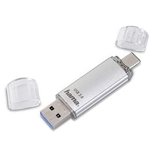 Hama 64 GB USB Stick mit USB 3.0 und USB 3.1-Type-C (2-in-1 Speicherstick, z.B. für Android Handy, Tablet, Computer, Notebook, MacBook, OTG, 40MB/s) USB-Typ-C Handy-Stick, Doppel Memory-Stick silber