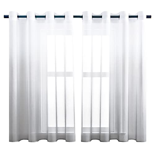 CUTEWIND Farbverlauf Vorhang Weiß-Grau Voile Gardinen Transparent mit Ösen Ösenschal Dekoschal Fensterschal für Wohnzimmer Schlafzimmer 140cm x 160cm (B x H) 2er Set