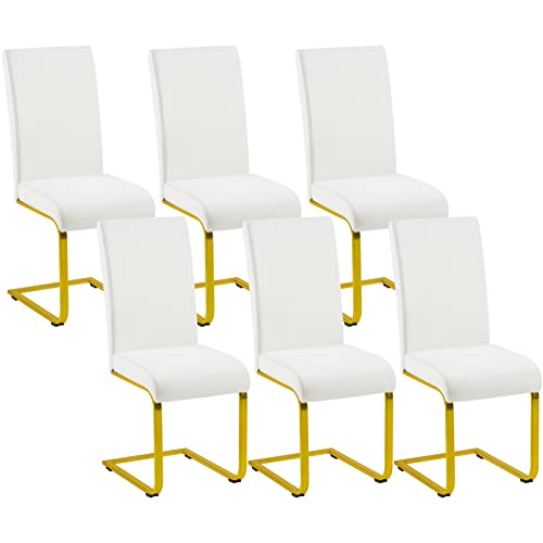 Yaheetech 6er Set Esszimmerstühle Wohnzimmerstuhl Küchenstuhl Schwingstuhl, Belastbarkeit 135 kg Weiß