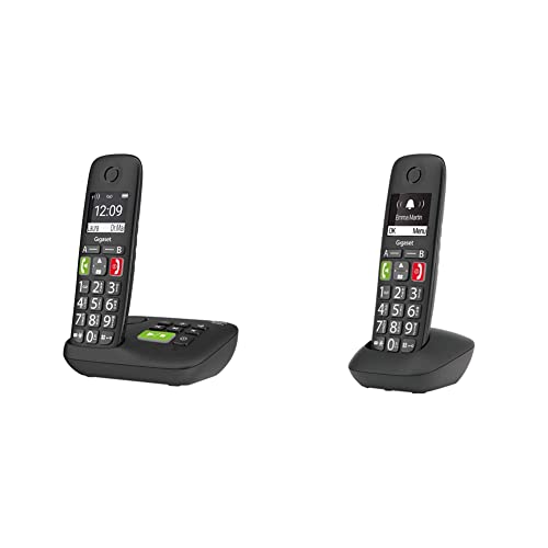 Gigaset E290A - Schnurloses Senioren-Telefon, schwarz. & E290HX - Schnurloses DECT-Telefon für Senioren zum Anschluss an vorhandene DECT-Basis - Mobilteil mit Ladeschale - Verstärker-Funktion, Schwarz