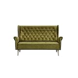 MOEBLO Ohrensofa 2 Sitzer Sofa Couch Garnitur Stoff Samt (Velour) Glamour Wohnlandschaft Chesterfield - Velo (Grün, 2-Sitzer)