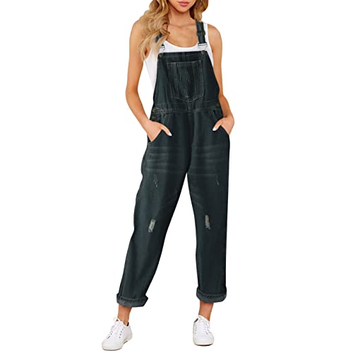 AYOrpeg Weite Hose Damen Schwarz Sommer Jeans-Latzhosen lässige Damen-Stretch-Overalls in Taschen Denim Hosen Damen G Star Hose (Blue, XXXXL)