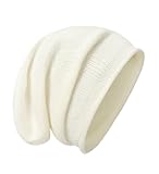 tonten Kaschmirwolle Slouchy Beanie für Damen und Herren, gestrickte Winter-Skimütze (Weiß)