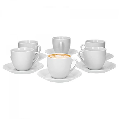 Van Well Trend 6er Set Kaffeetasse mit Untertasse rund, 230 ml Tasse weiß Porzellan Geschirr