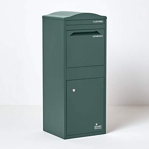 Große Smart Parcel Box mit gebogenem Dach, innovativer Paketbriefkasten für alle Zustelldienste mit Paketfach und Briefkasten, sichere Paketbox mit Rückholsperre, 420 x 390 x 1040 mm, grün