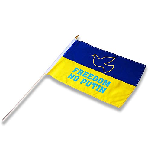 Fahne klein mit Stock 38x28 cm Balkonfahne UKRAINE Freedom No Putin - 77177