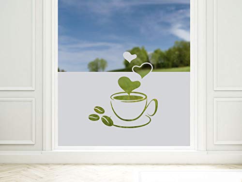 GRAZDesign Sichtschutzfolie Küche Kaffee-Tasse mit Herzen, blickdichte Glasdekorfolie, Matte Fensterfolie als Sichtschutz / 80x57cm