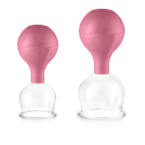 pulox Schröpfglas aus Echtglas 2er-Set inkl. Saugball 52 mm & 62 mm, Pink