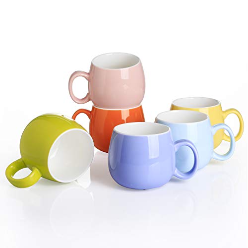 Panbado Kaffeetasse aus Porzellan, 6 teilig Set Tassen 375 ml, 5 Zoll Kaffeepott, Mehrfarbig Teetassen, bunt Modernes Design für Kaffee, Tee, Trinkwasser