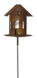 Klocke Edelrost Dekor Vogelhaus aus Rost - Gartenstecker - Länge 100cm / Ø 22x19cm - Metallvogelhaus mit Befestigung