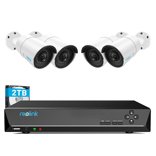 Reolink 4MP Überwachungskamera Set Outdoor, 4X 4MP PoE IP Kamera Überwachung Aussen und 8CH 2TB HDD NVR für 24/7 Videoüberwachung, Audioaufzeichnung, Bewegungsmelder, IR Nachtsicht, RLK8-410B4-4MP