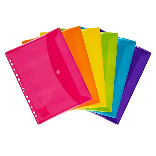 Oxford Dokumenten-Mappen A4, Taschen mit Klett-Verschluss, zum Abheften, sortiert, Mehrfarbig, 6er Pack