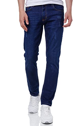JEEL Herren-Jeans - Regular Fit Straight Cut - Stretch - Jeans-Hose Destroyed 01-Navy 33W / 32L