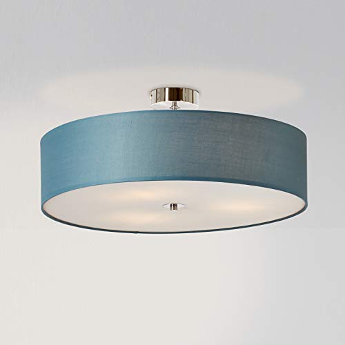 Lightbox moderne Deckenlampe - Deckenleuchte mit schlichtem Stoffschirm - Metall/Textil Chrom/Blau - 60cm Durchmesser