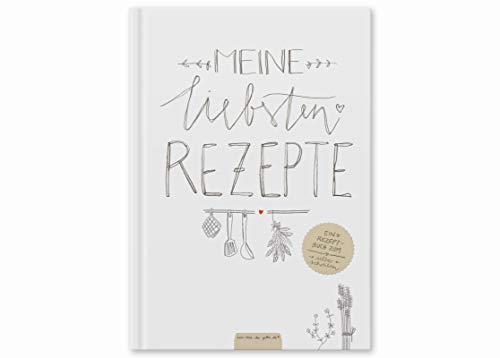 Großes XXL Rezeptbuch in A4 zum Selberschreiben - Meine liebsten Rezepte - DIY Kochbuch, Backbuch schreiben, Design in Weiß, Recyclingpapier, Premium Hardcover, robuste Bindung, 21.5 x 30.2 x 1.5 cm