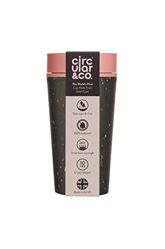 Circular and Co Kaffeebecher 340 ml - Weltweit erster, aus Einweg Pappbechern recycelter Thermobecher, Coffee to go Becher, auslaufsicherer Trinkbecher mit 360° Trinkrand in Pink-Schwarz