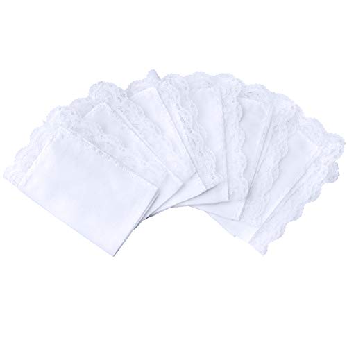 HOULIFE 6 Stücke Weiß Taschentücher Handkerchief Baumwolle Damen Weich mit Spitzen für Hochzeit und Alltagsgebrauch