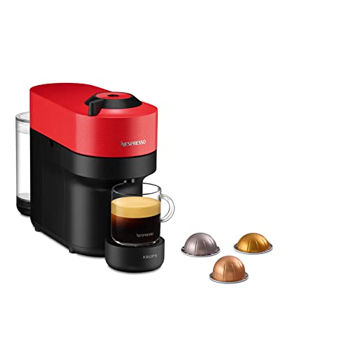 KRUPS Nespresso, Kaffeemaschine, Kaffeemaschine, Kaffeekapseln, 4 Tassen, Espresso, Kaffee lang, große Auswahl an Getränken, kompakt, Vertuo Pop, Rot Chili YY4888FD