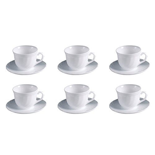 Luminarc E8845 Trianon Kaffeetasse 220ml mit Untertasse, Opalglas, weiß, 12-teilig (2 x 6er Pack)