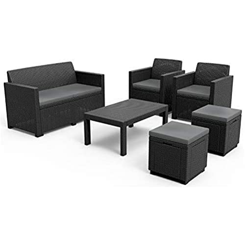 Allibert Merano Lounge Set, graphite/cool grey (poly cotton cushion) + Cube w Hocker, graphite/cool grey (poly cotton cushion)