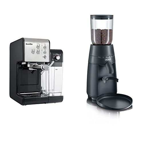 Breville Prima Latte II Espresso | Milchkaffee- und Cappuccinomaschine | Professionelle 19-Bar-Pumpe und Milchaufschäumer | Silber [VCF108X] & Graef Kaffeemühle CM 702